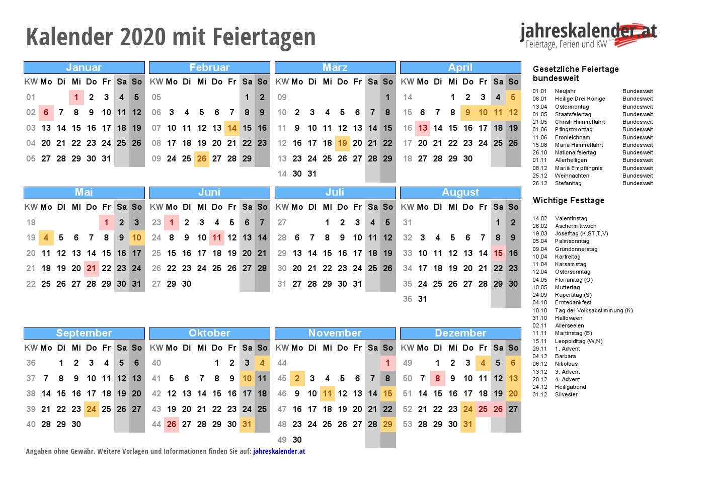 Kalender 2025 Ausdrucken PDF sterreich