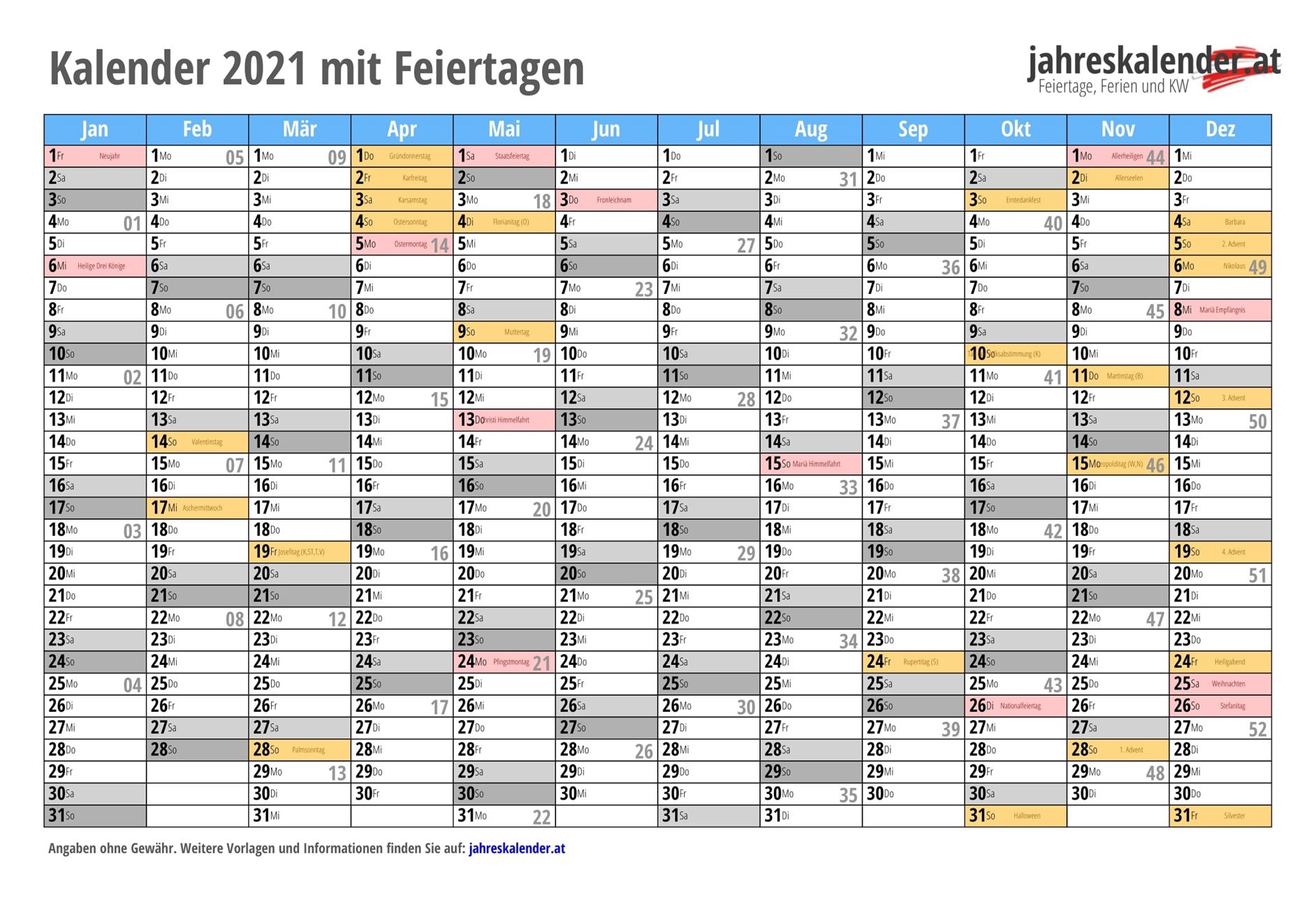 Kalender 2025 Ausdrucken PDF sterreich