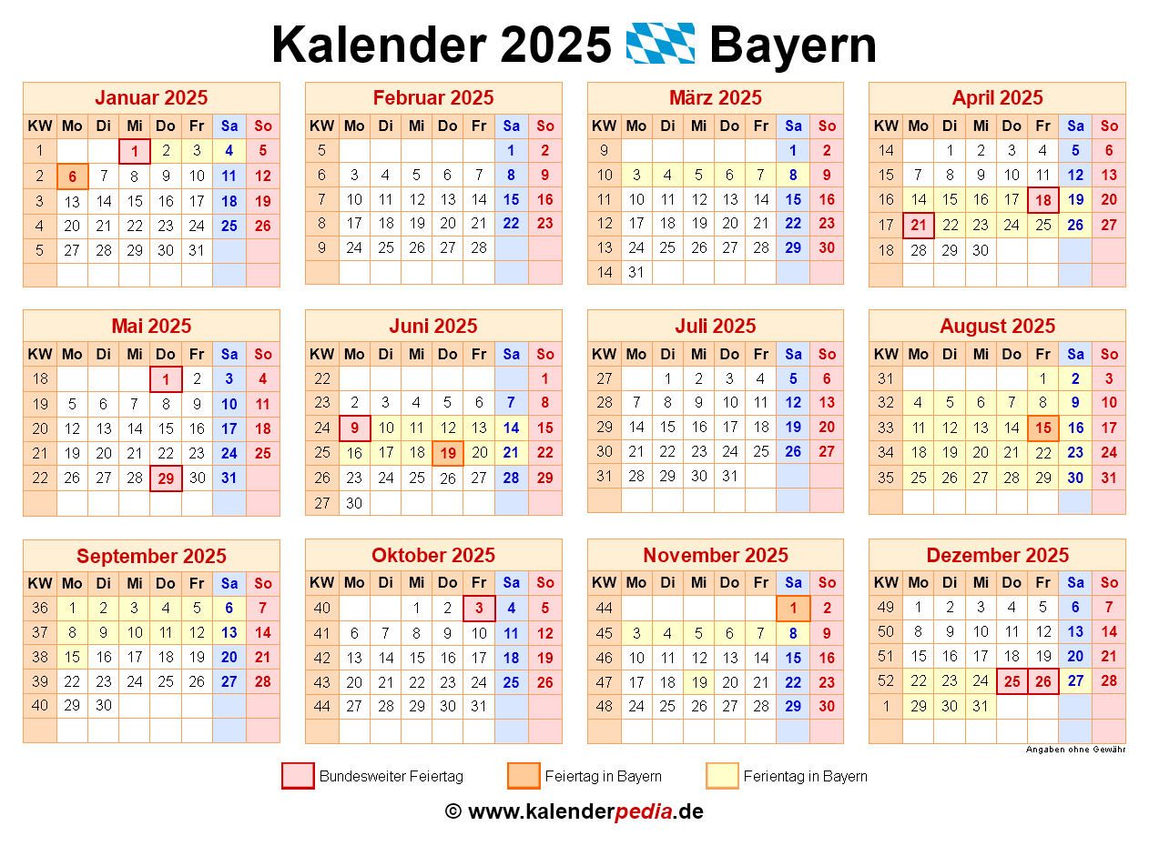 Jahreskalender MIT Bayern Ferien