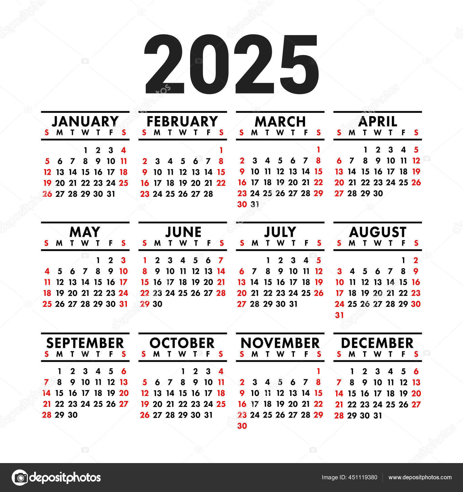 Kalender 2025 Englische Vektorquadratische Wand Oder Taschenkalender Designvorlage Neues Jahr Stock Vektorbild Von ra khusnullina gmail 451119380