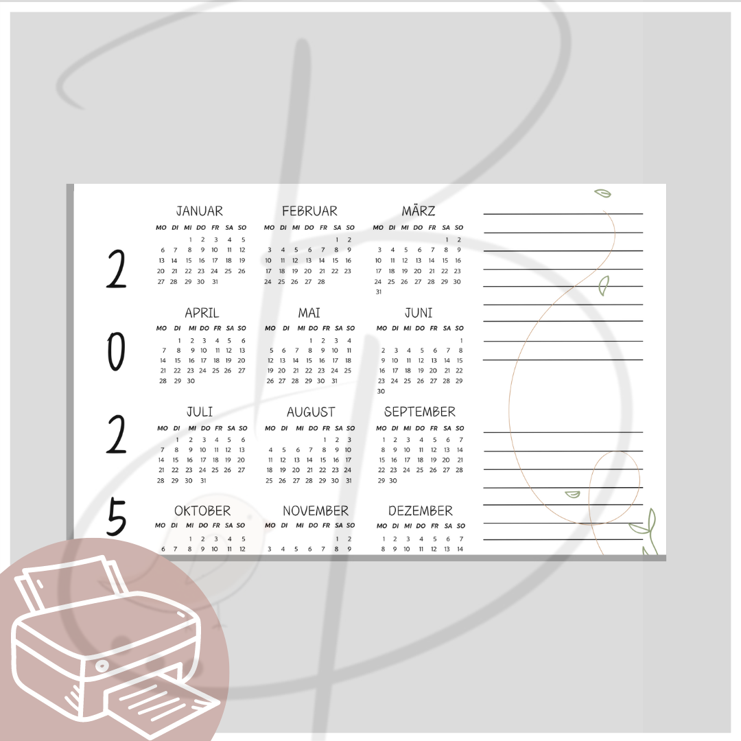 Kalender 2025 In Der Jahresansicht Zum Ausdrucken Kaufen