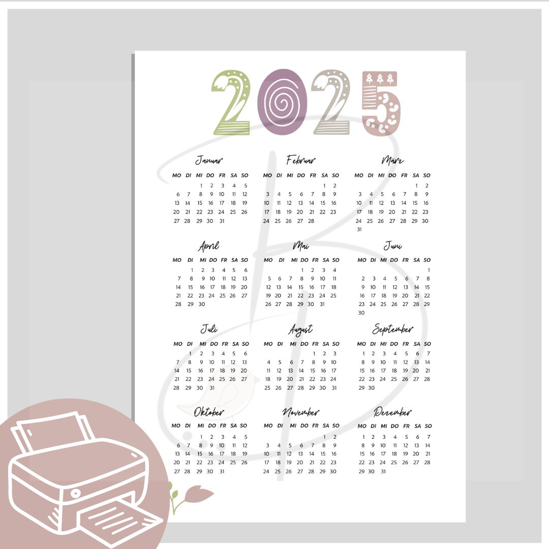 kalender 2025 in der jahresansicht zum ausdrucken kaufen