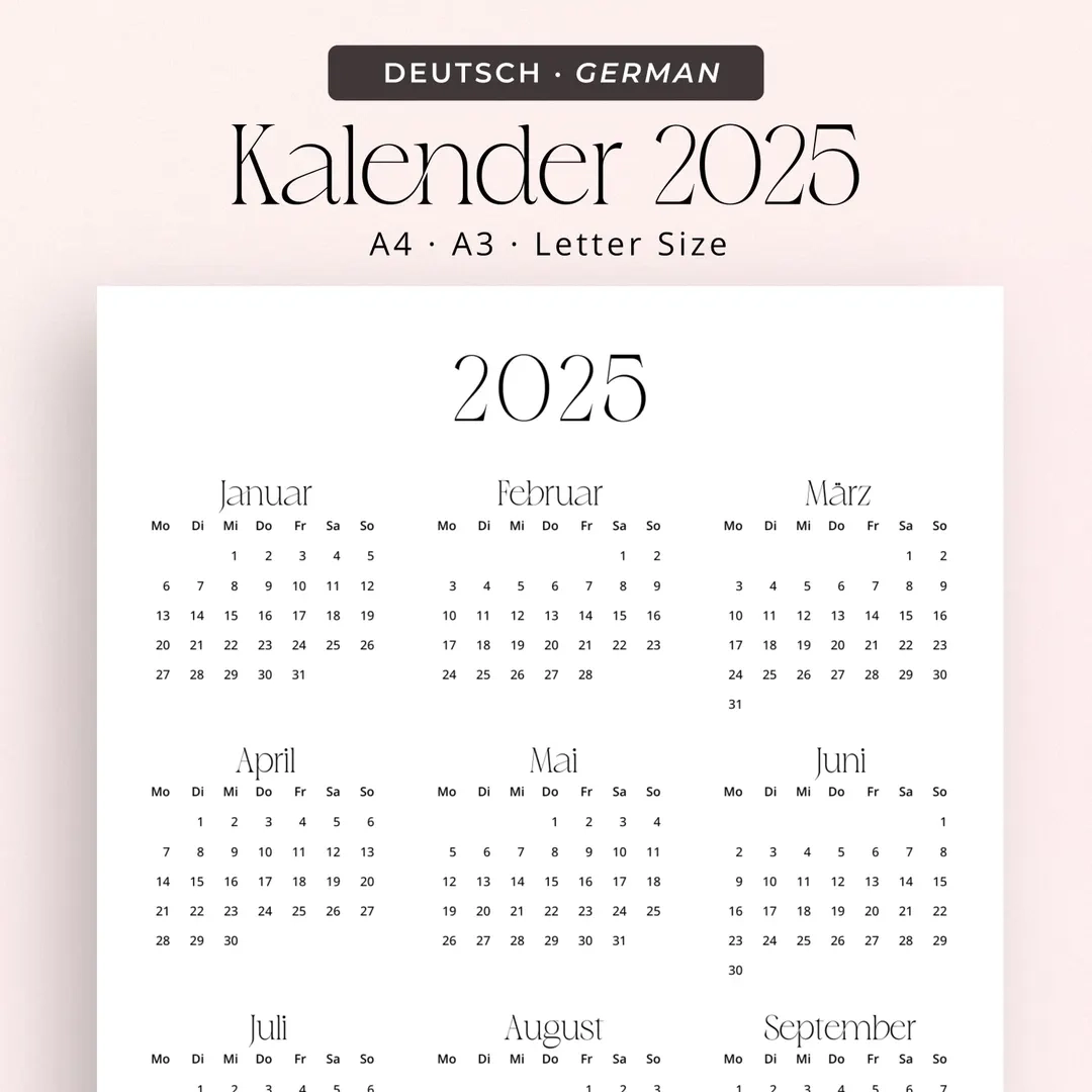 Kalender 2025 Kalender Deutsch 2025 Deutschland Wall Calendar In German 2025 Portrait PRINTABLE Vertical Desk Calendar Planner Insert PDF Etsy