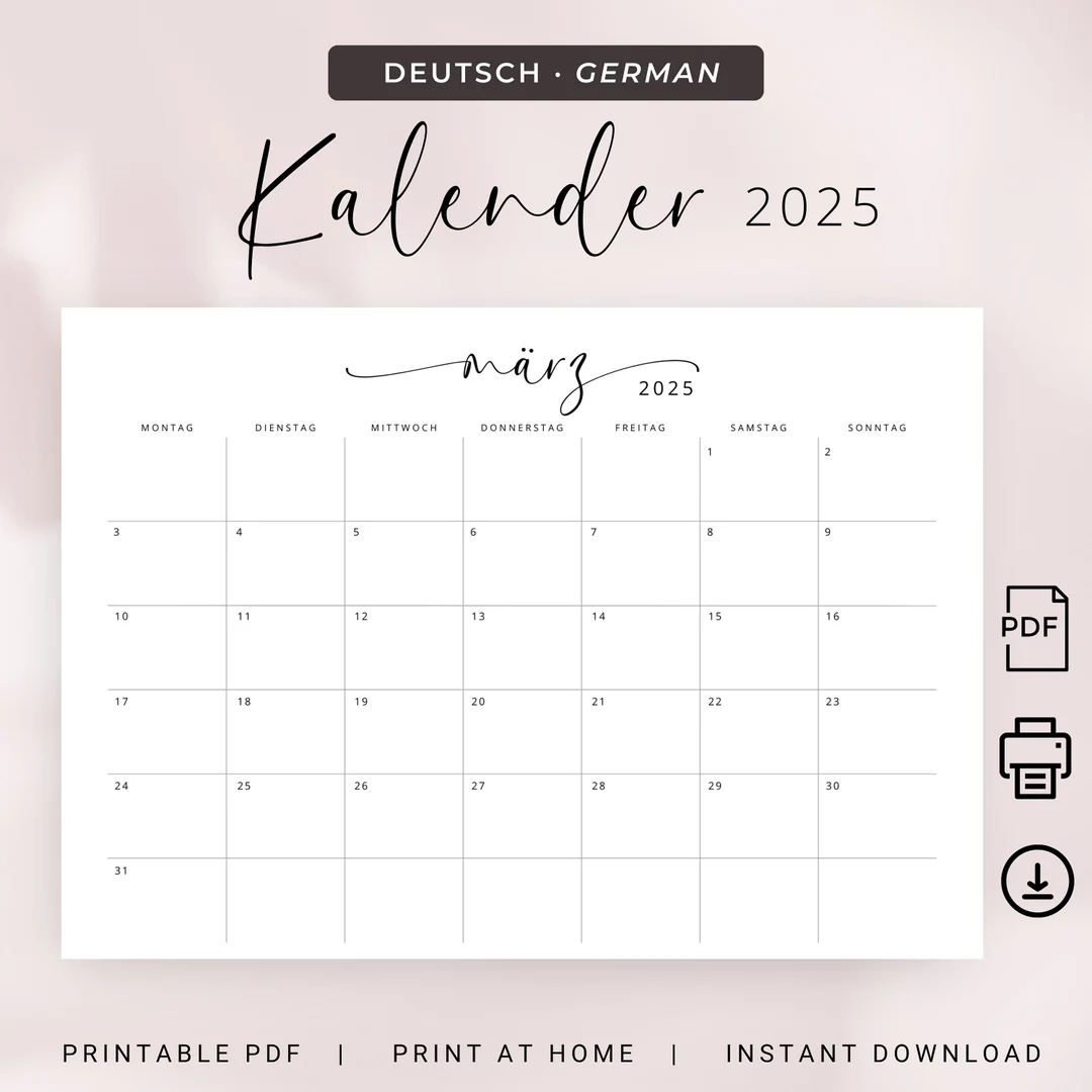 Kalender 2025 Kalender Deutsch 2025 Kalender Download Und Ausdrucken 2025 German Calendar 2025 Planner In German PRINTABLE A4 Letter Size Etsy