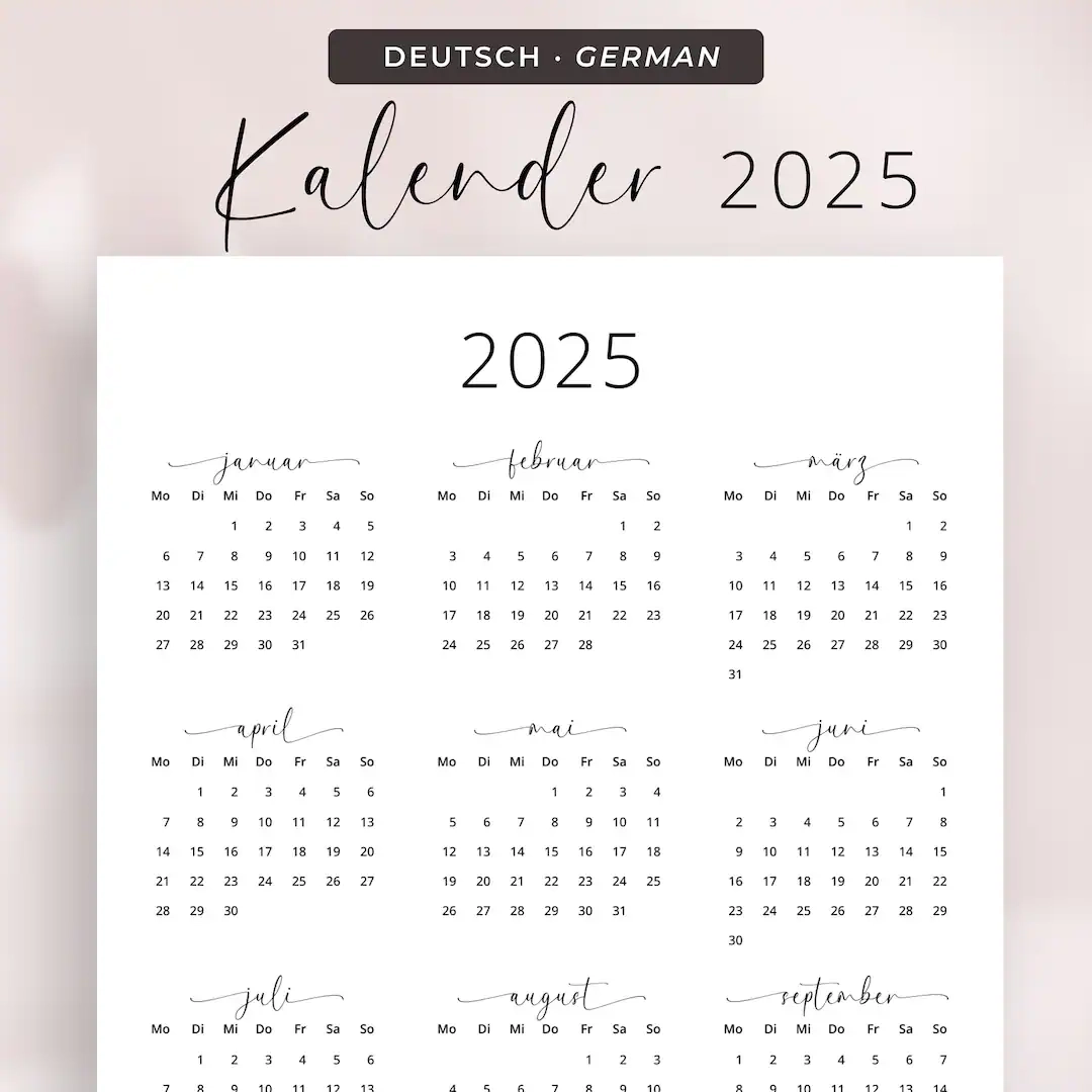 Kalender 2025 Kalender Deutsch Kalender 2025 Deutschland Annual Calendar In German 2025 Portrait PRINTABLE Vertical German Calendar 2025 PDF Etsy Israel