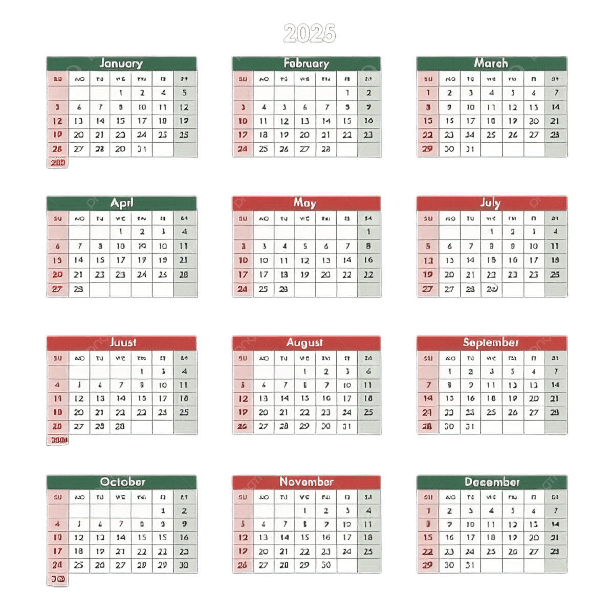 Kalender 2025 Kalender Jahreskalender Kalender Zum Ausdrucken PNG Bild Und Clipart Zum Kostenlosen Download
