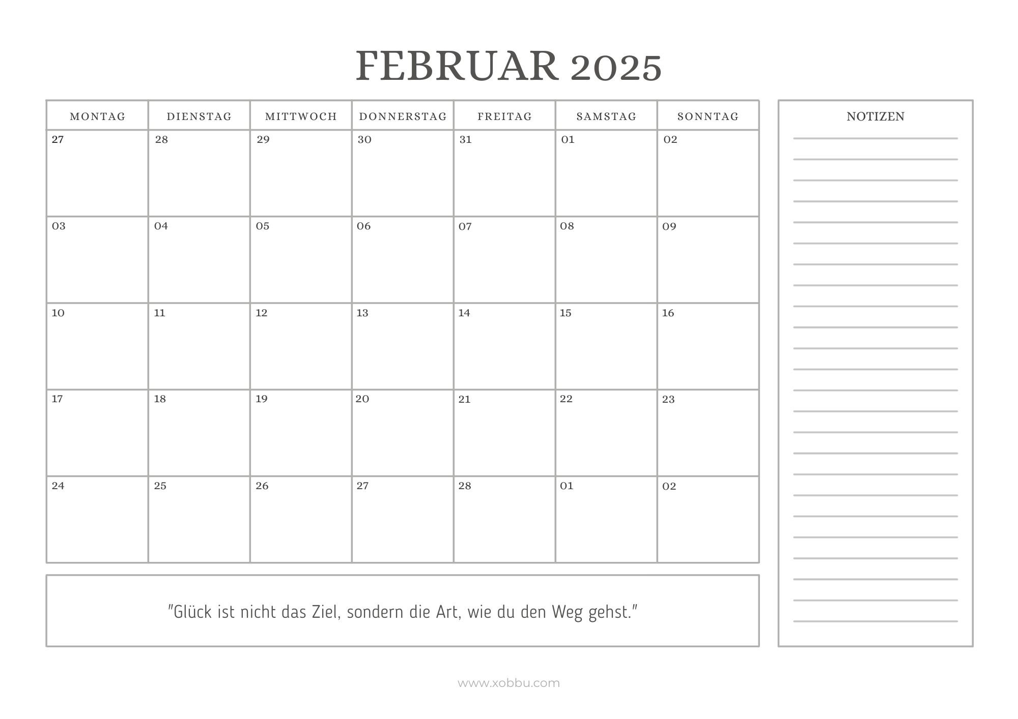 Monatskalender 2025 PDF Kostenlos Drucken