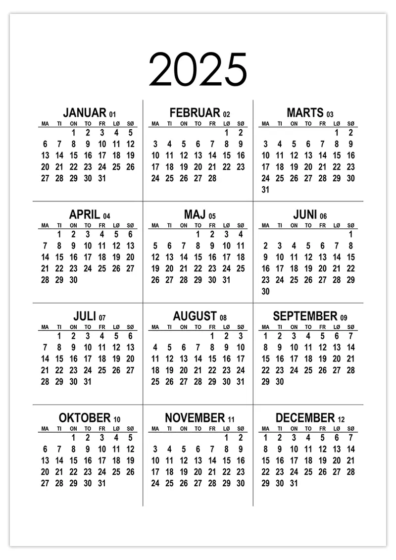 Kalender 2025 Print A4 Kalenderdk su