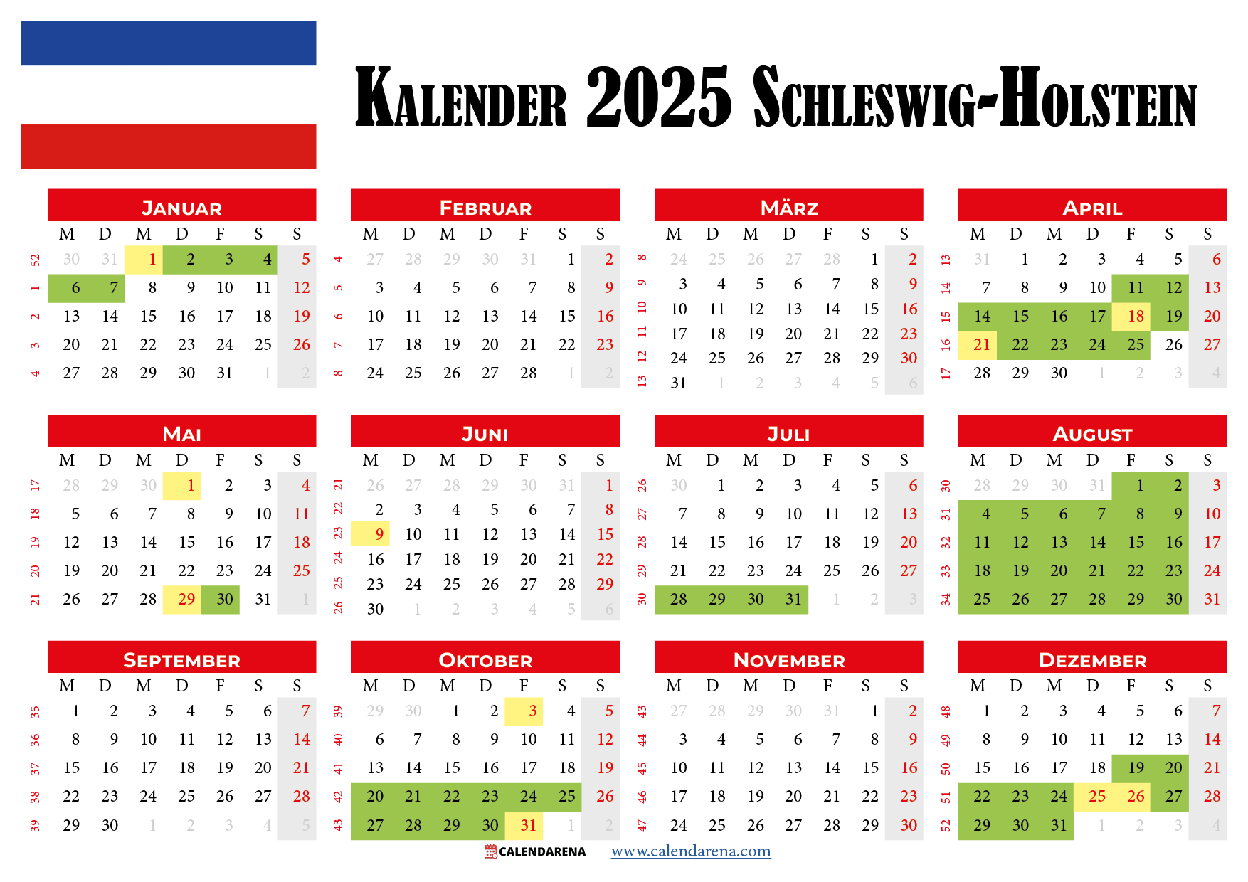 Kalender 2025 Schleswig Holstein Planen Sie Ihren Urlaub Im Voraus