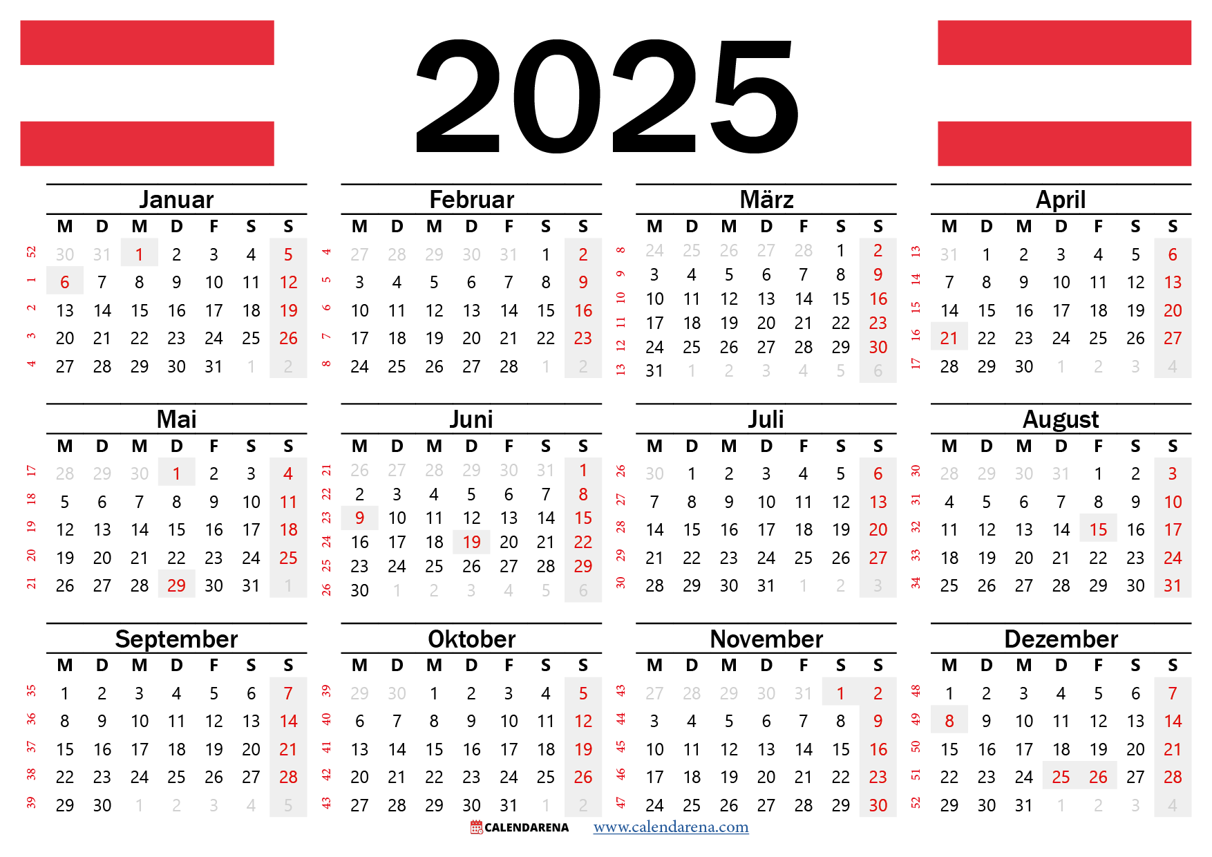 Kalender 2025 sterreich Zum Ausdrucken