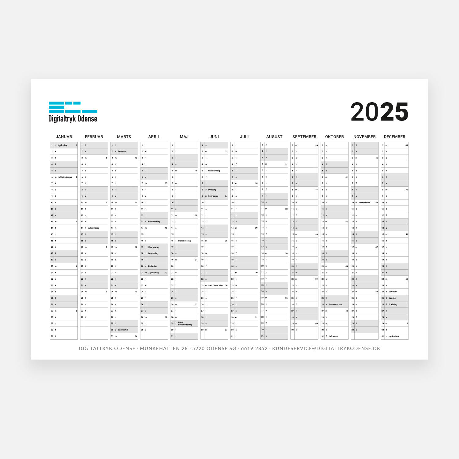 Kalender 2025 Stor Kalender Til Firmaer Digitaltryk Odense