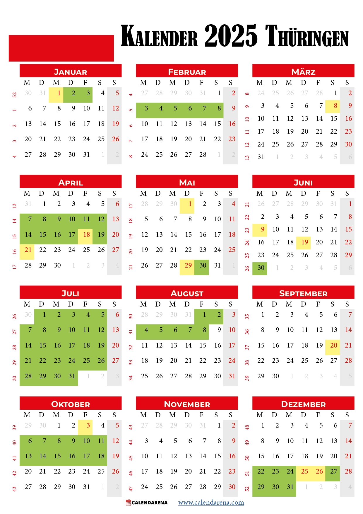 Kalender 2025 Th ringen Planen Sie Ihren Urlaub Im Voraus