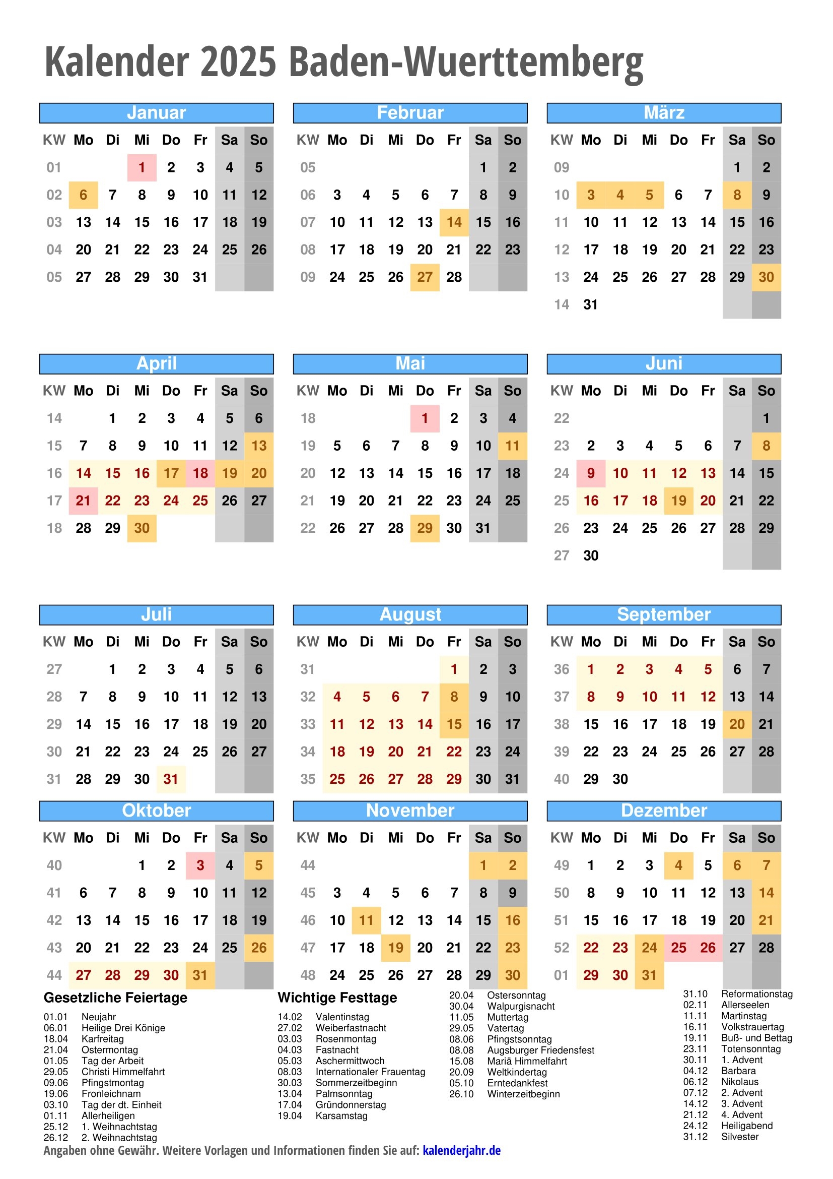 Kalender 2025 Zum Ausdrucken Als PDF DIN A4 