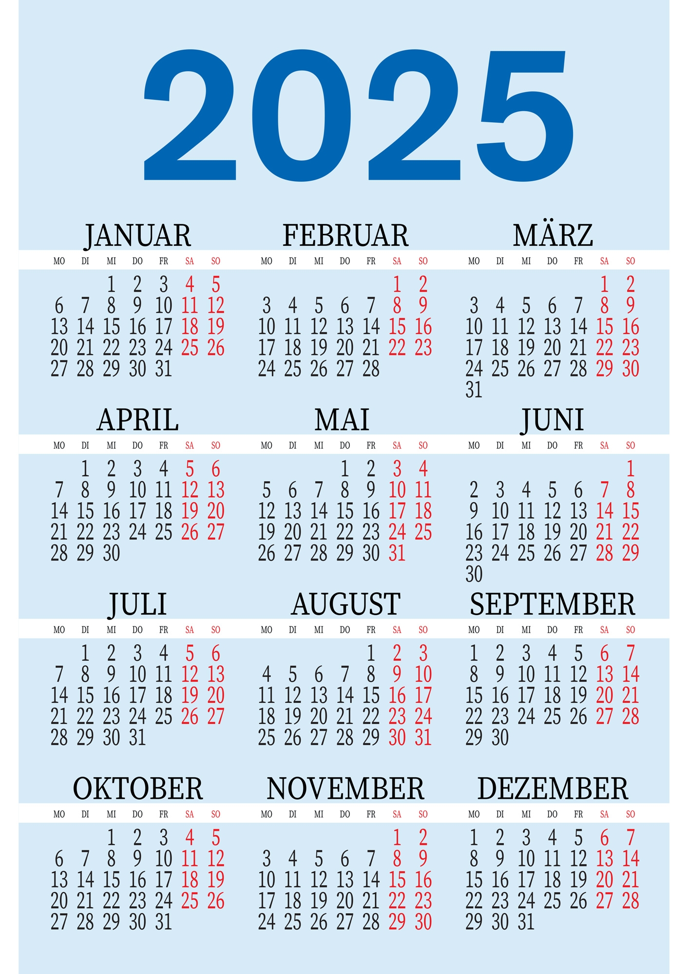 Kalender 2025 Zum Ausdrucken Als PDF DIN A4 