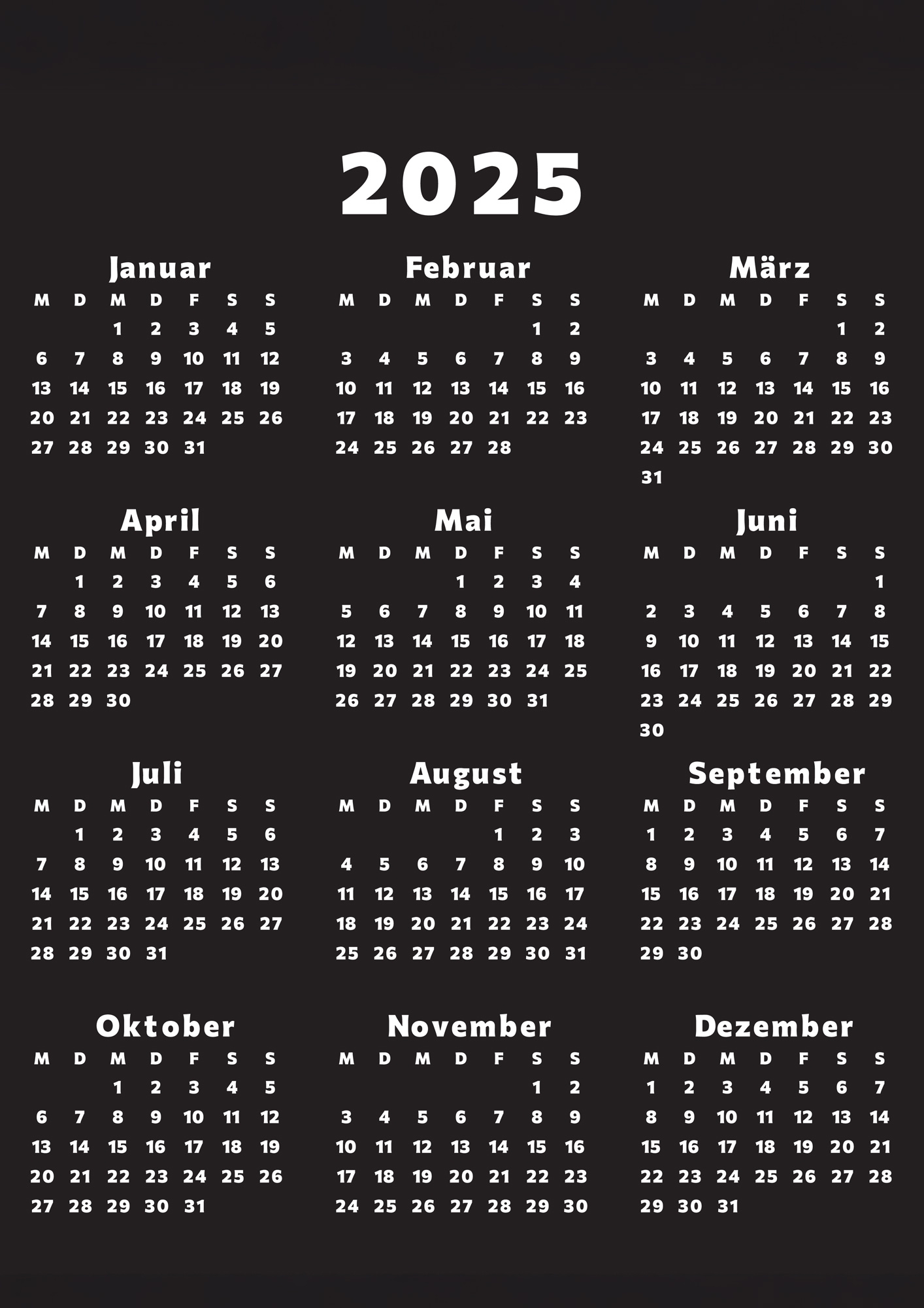 Kalender 2025 Zum Ausdrucken Als PDF DIN A4 