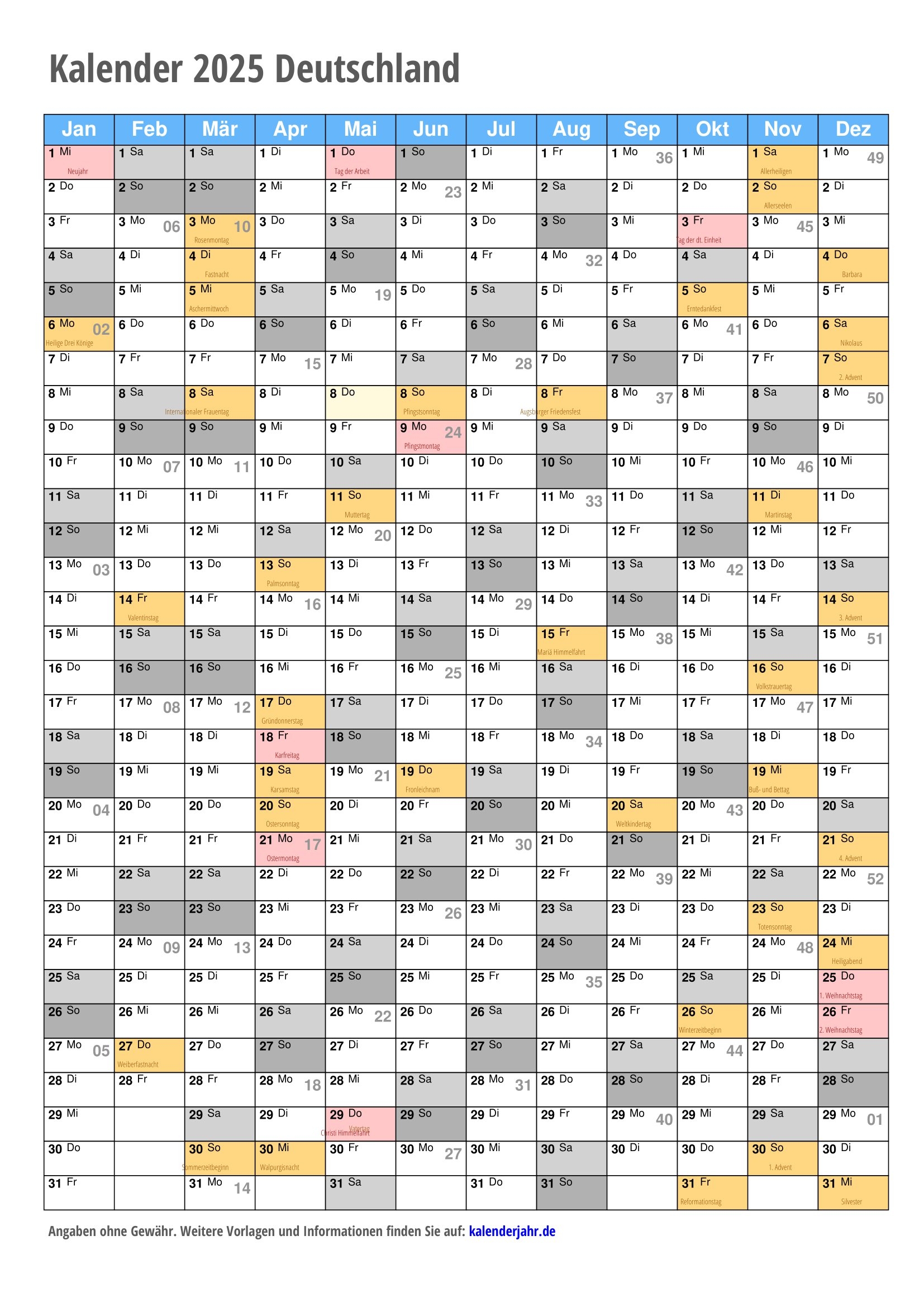 Kalender 2025 Zum Ausdrucken Als PDF DIN A4 