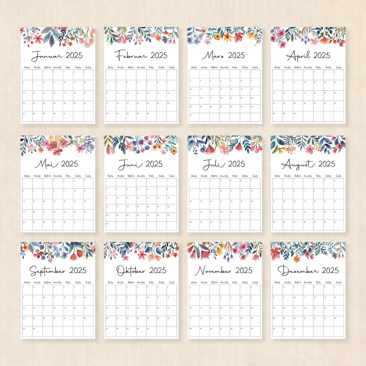 Kalender 2025 Zum Ausdrucken Floral Fantasy