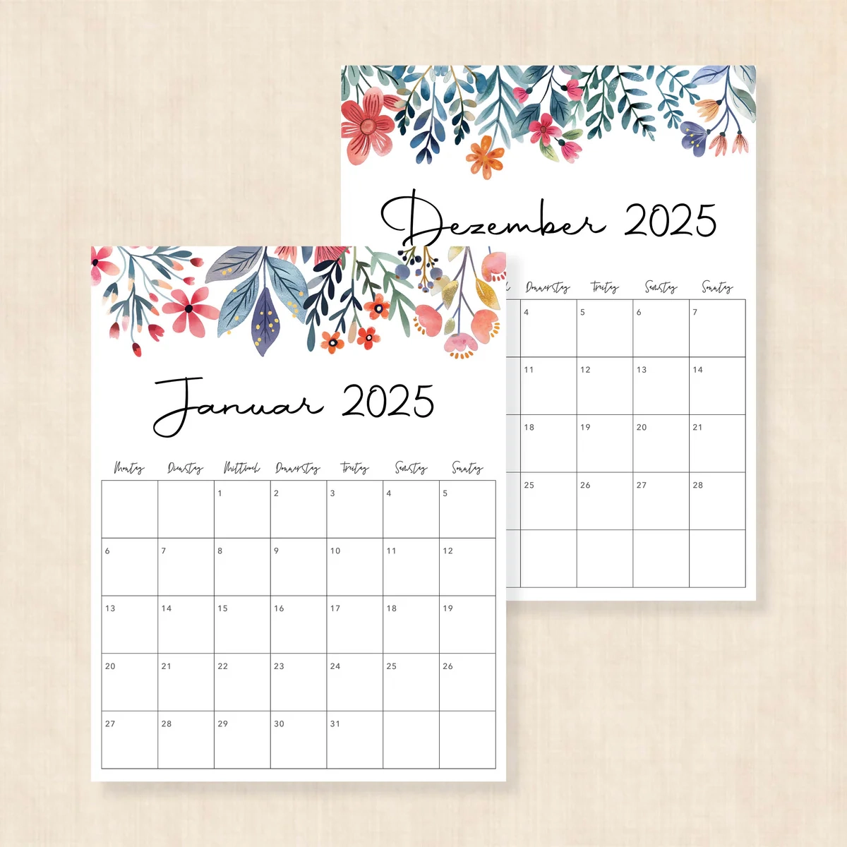 Kalender 2025 Zum Ausdrucken Floral Fantasy
