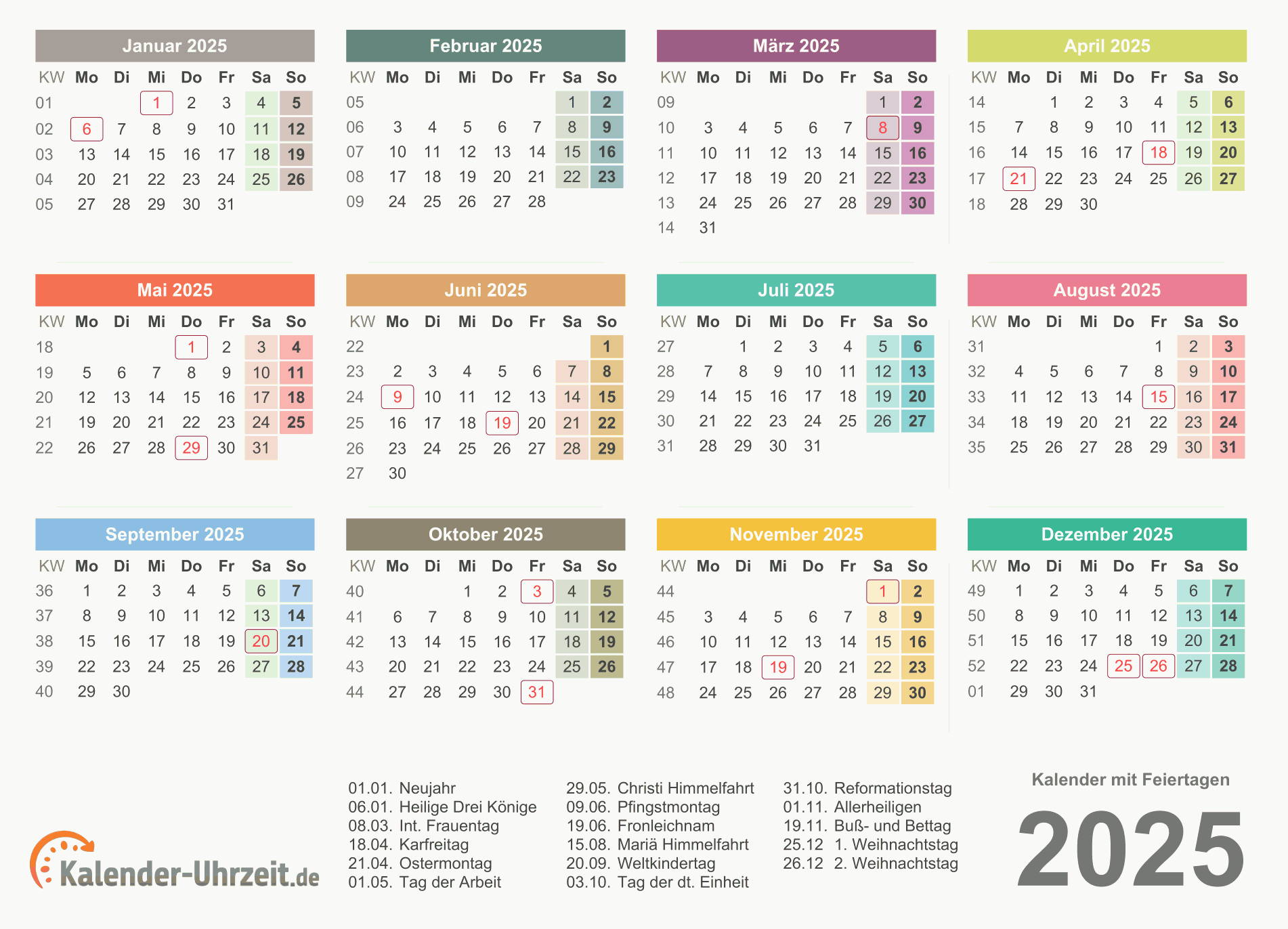KALENDER 2025 ZUM AUSDRUCKEN KOSTENLOS