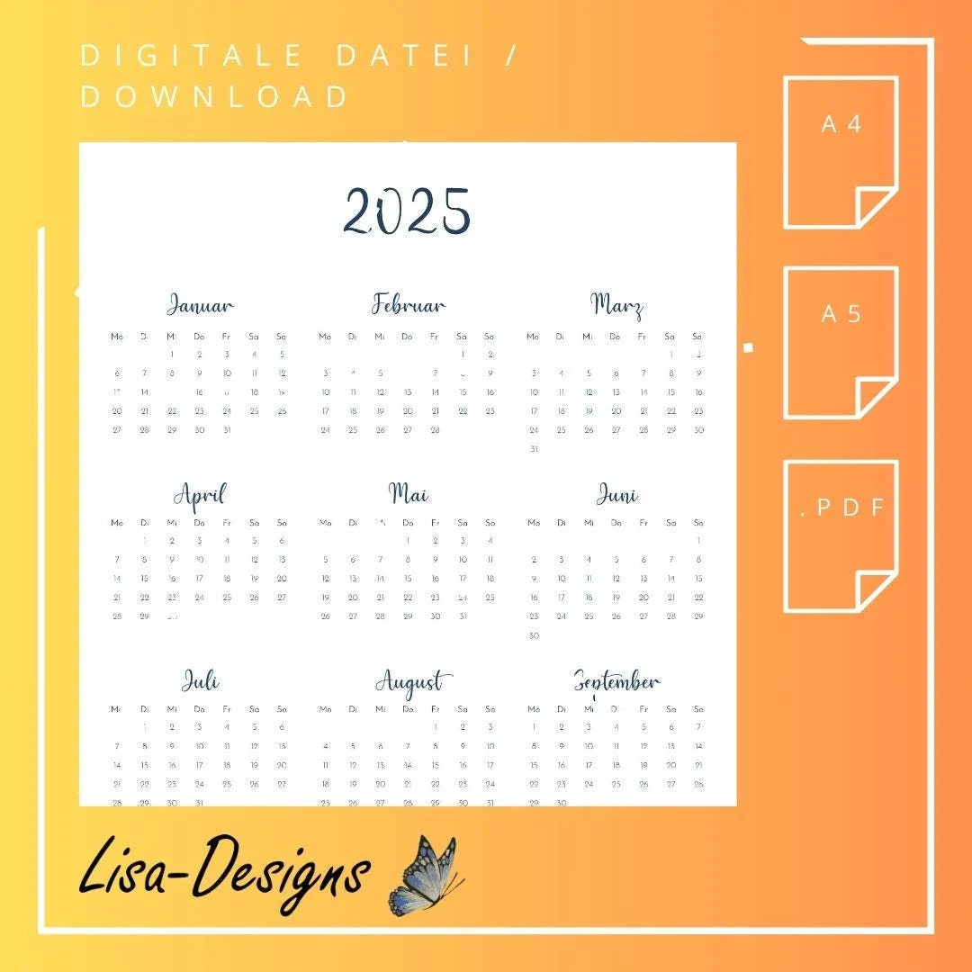 Kalender 2025 Zum Ausdrucken Minimalistisches Design Als PDF A4 A LisaDesignsHN