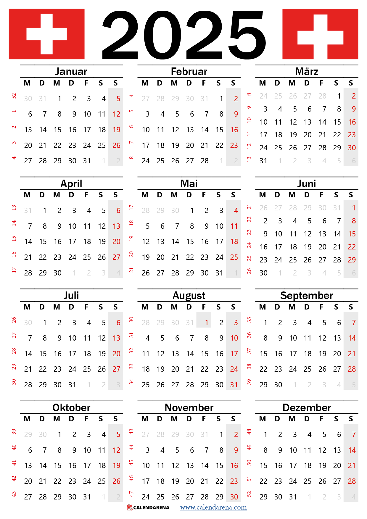 Kalender 2025 Zum Ausdrucken Schweiz