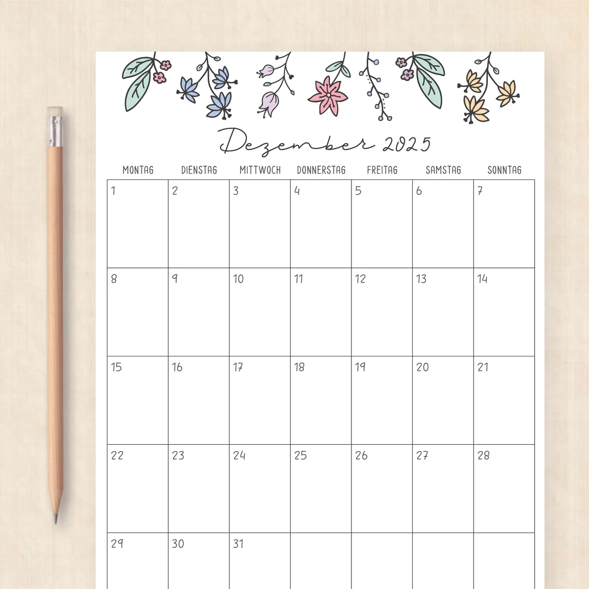 Kalender 2025 Zum Ausdrucken Wildflower Whimsy