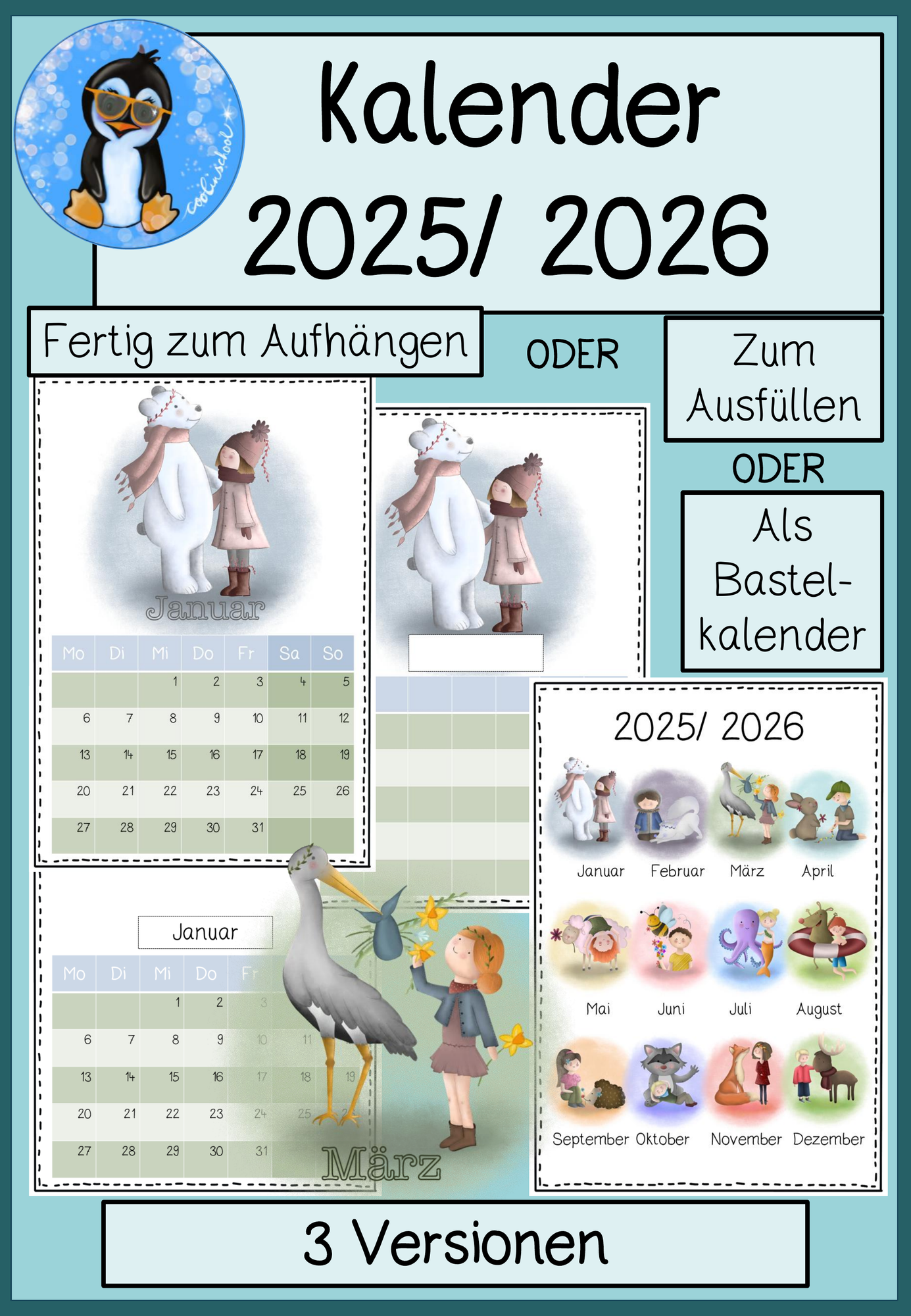 Kalender 2025 Zum Ausf llen Selbstgestalten Bastelkalender Zum Ausdrucken auch 2026 Kalender Schuljahr In 3 Versionen Unterrichtsmaterial In Den F chern Sachunterricht Fach bergreifendes