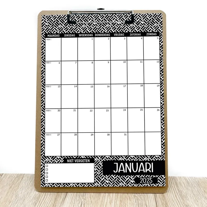 Kalender 2025 Zwart Wit Met A4 Klembord Plan Activiteiten