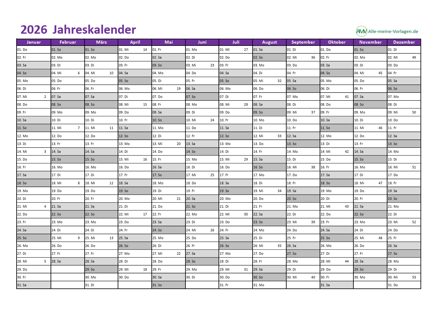 kalender 2026 als excel vorlage und pdf alle meine vorlagen de