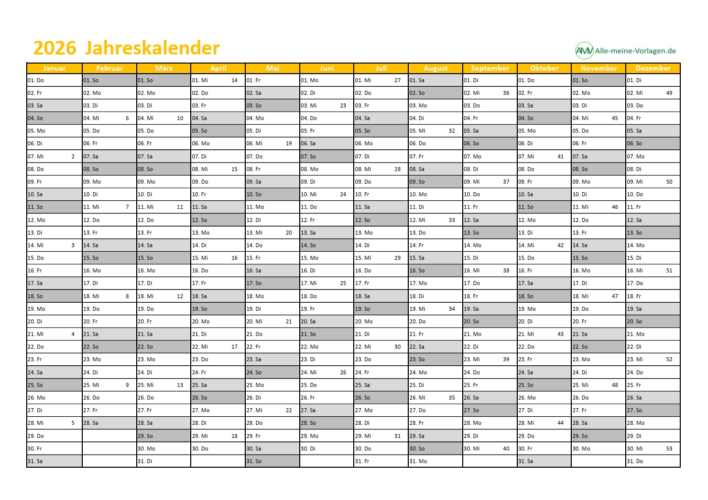 Kalender 2026 Niedersachsen