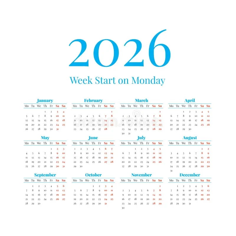Kalender 2026 Met Weken Vanaf Maandag Vector Illustratie Illustration Of Organisator Ontwerper 192053126