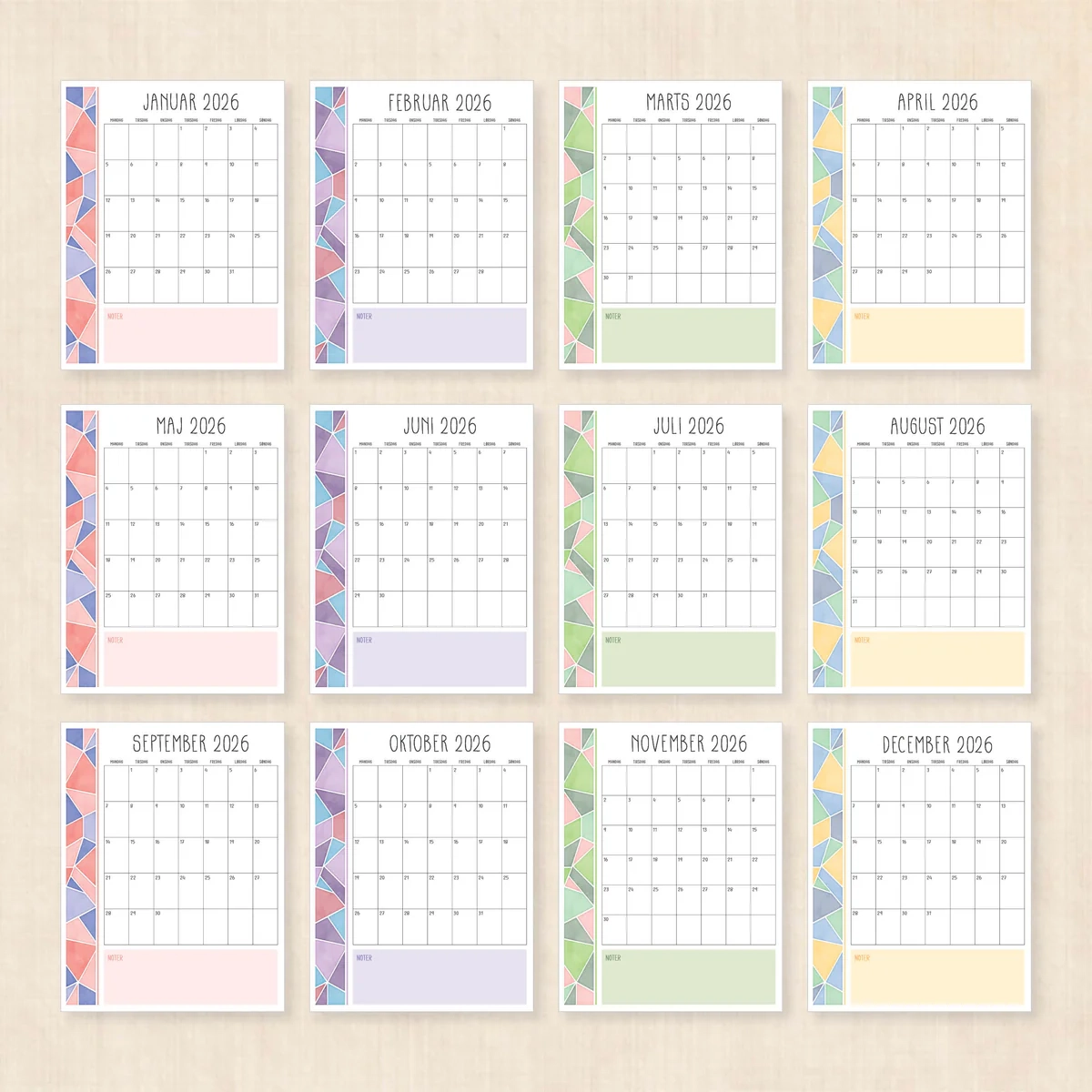 Gratis Kalender 2026 Print Selv