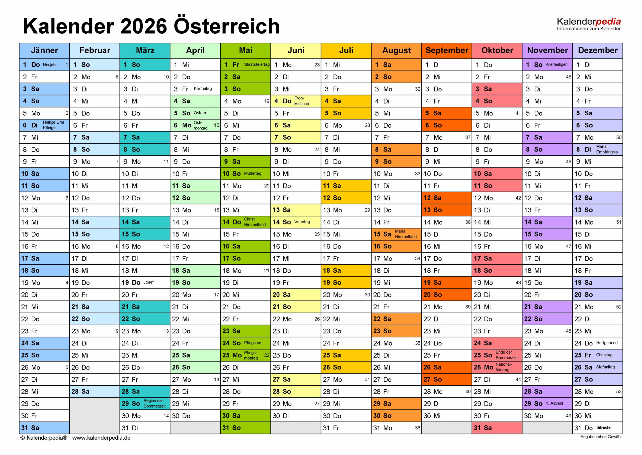Kalender 2026 sterreich Zum Ausdrucken Als PDF
