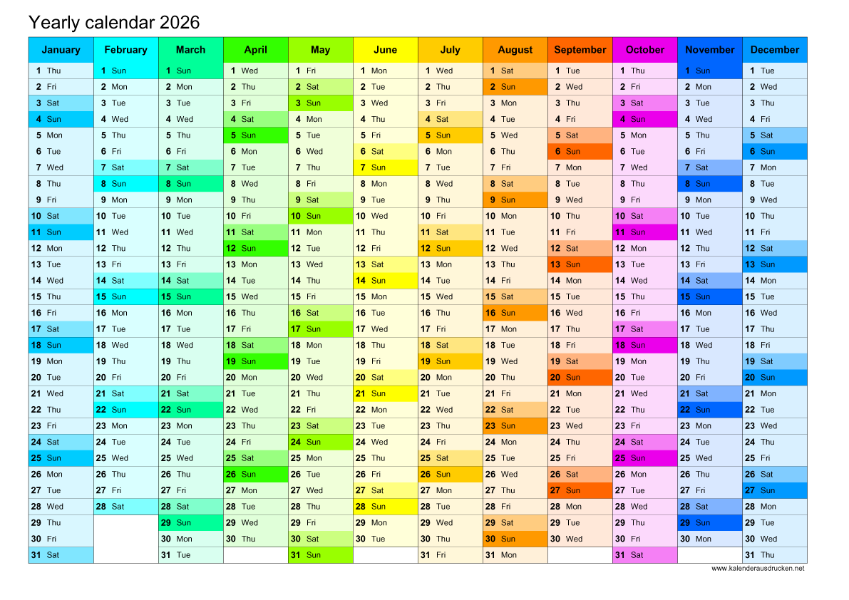 Kalender 2026 PDF Kostenlos Drucken