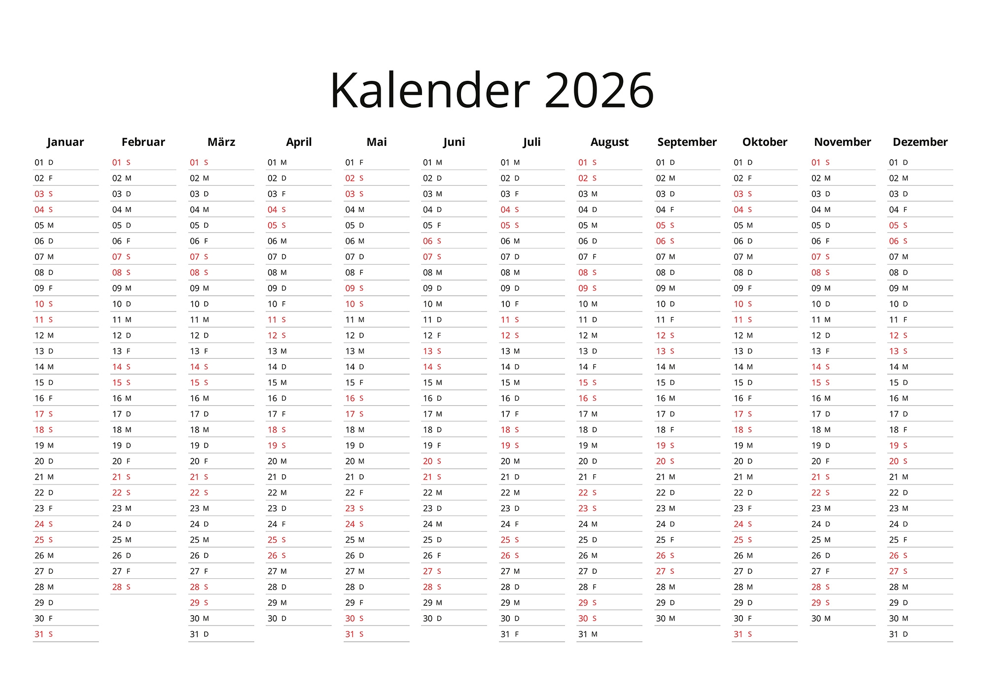 Kalender 2026 Zum Ausdrucken Als PDF DIN A4 