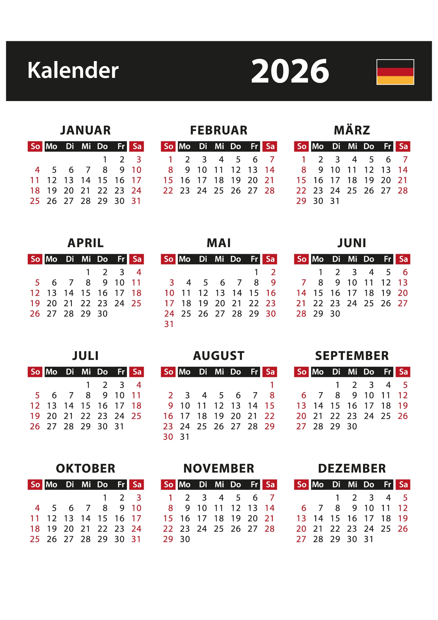 Kalender 2026 Zum Ausdrucken Als PDF DIN A4 
