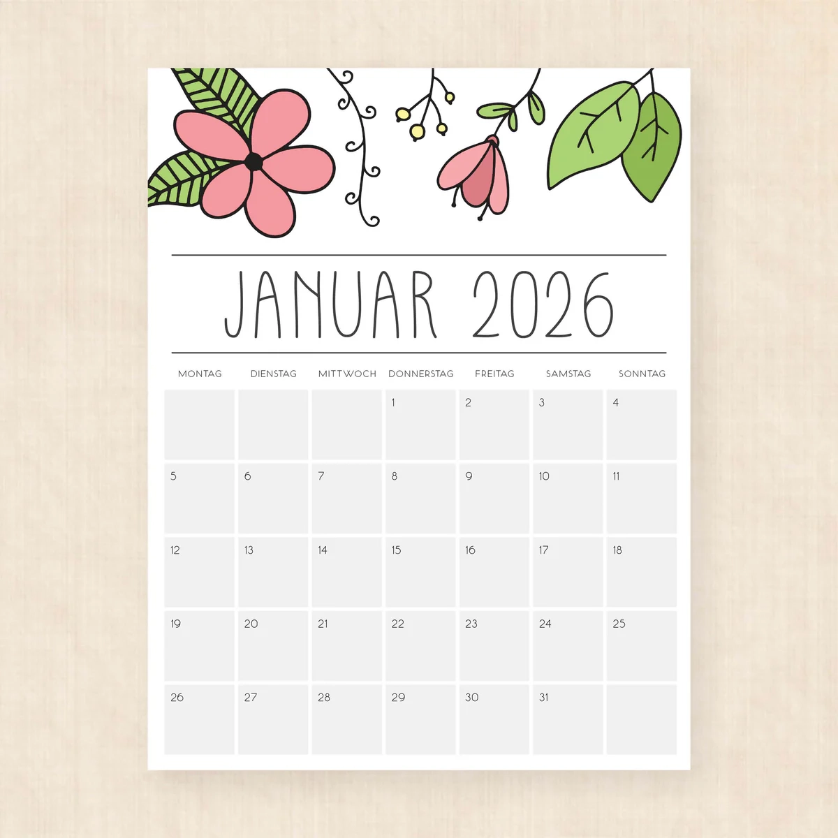 Kalender 2026 Zum Ausdrucken Opulent Orchids
