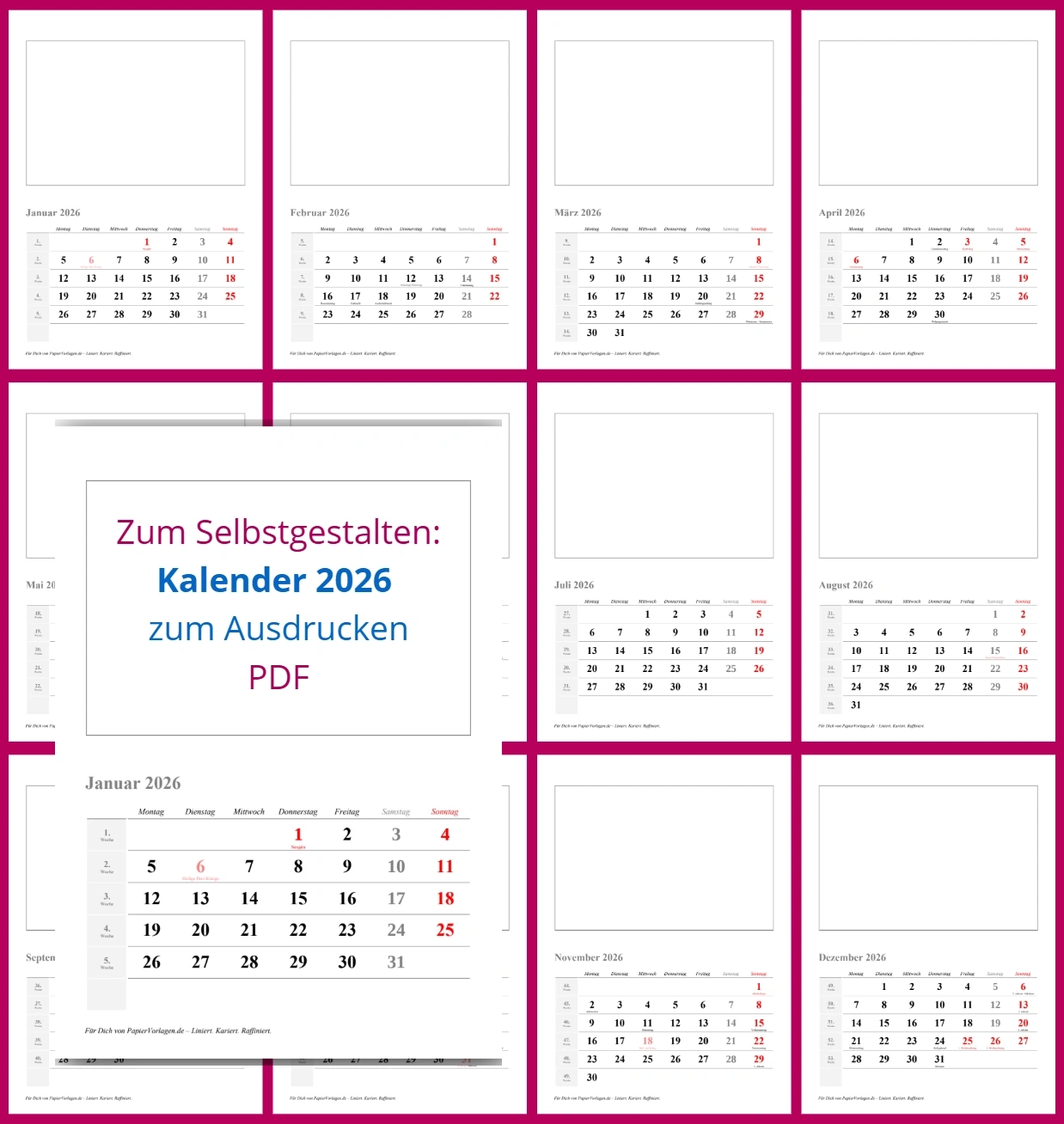 Kalender 2026 Zum Ausdrucken PapierVorlagen de