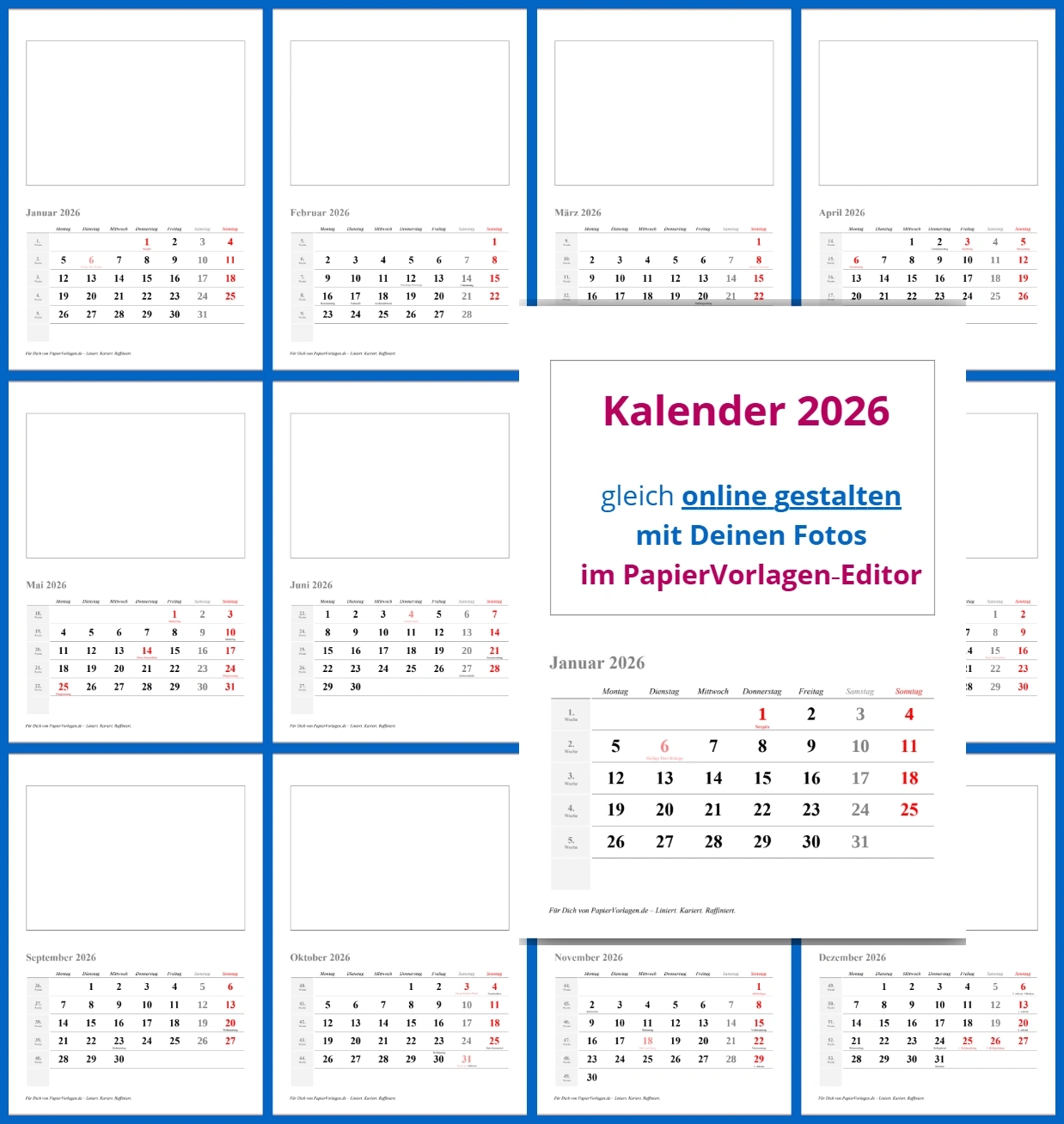 Kalender 2026 Zum Ausdrucken PapierVorlagen de
