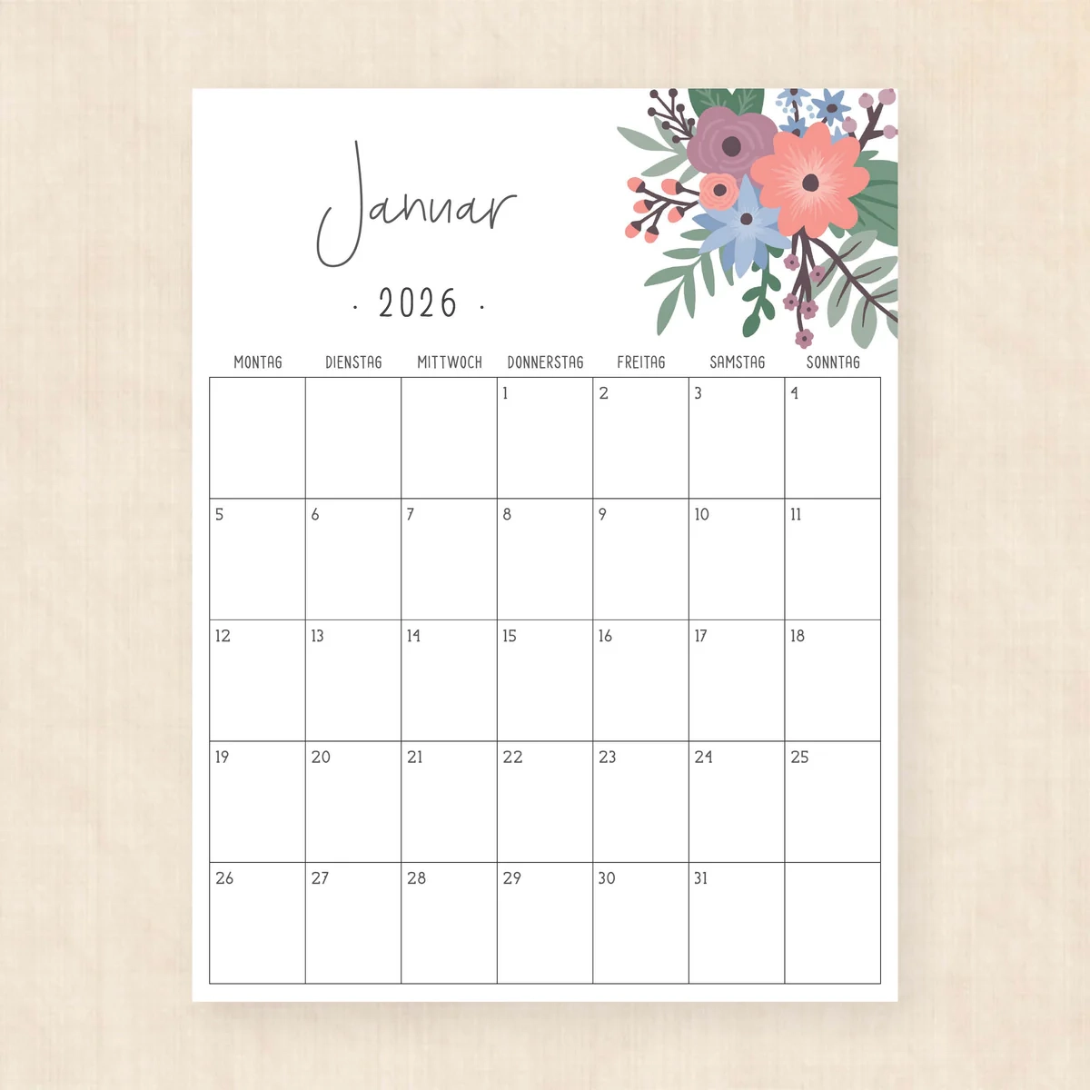 Kalender 2026 Zum Ausdrucken Petunia Punch