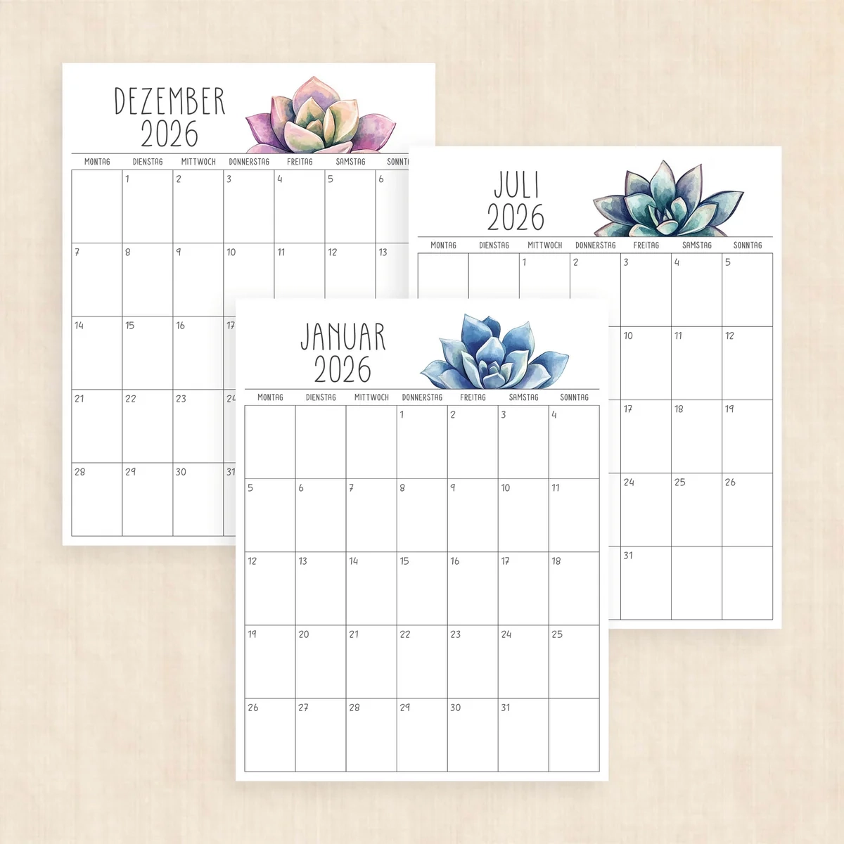 Kalender 2026 Zum Ausdrucken Sunkissed Succulents Kalender 2026 Zum Ausdrucken Sunkissed Succulents