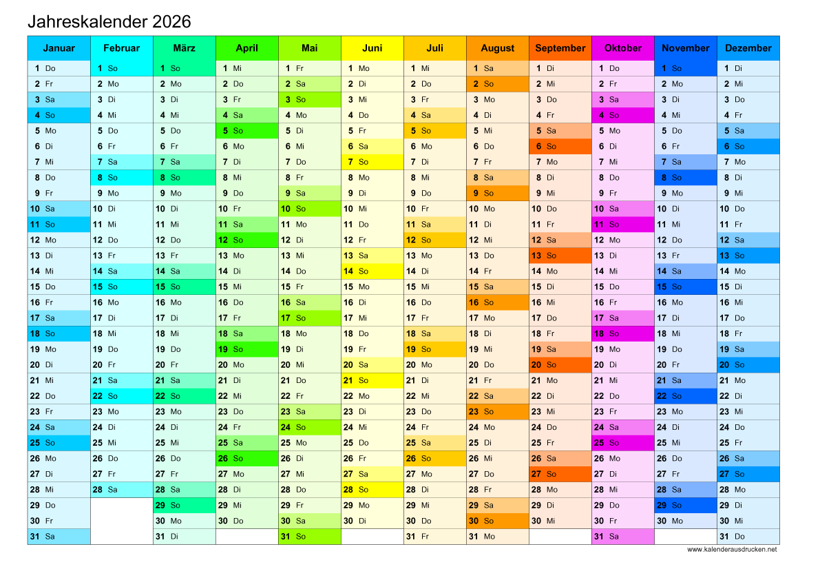 Kalender 2026 Zum Ausdrucken
