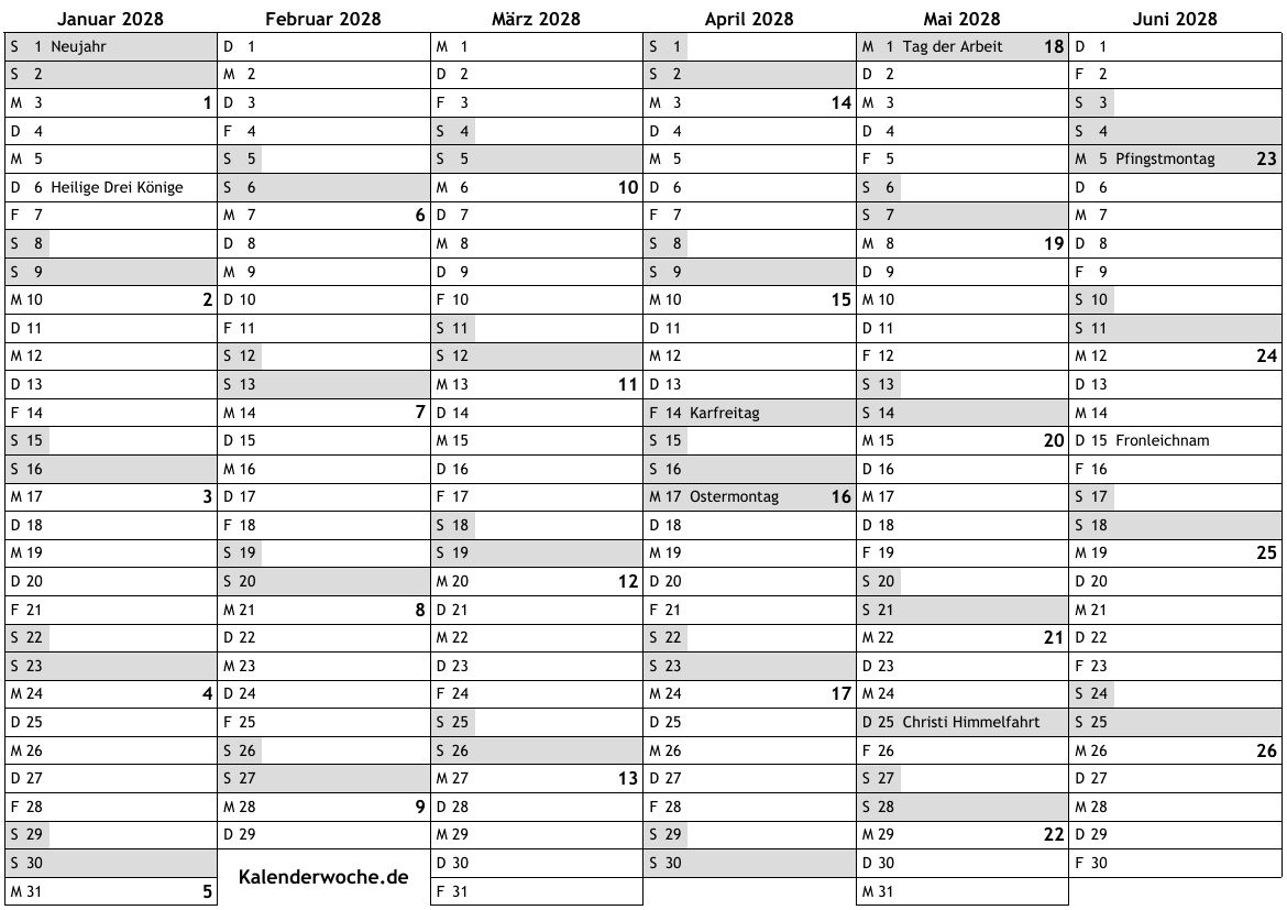Kalender 2028 Mit Kalenderwochen Und Feiertagen In Deutschland Online Wochenkalender Mit Kw Kostenlos Jahreskalender Wochen Download PDF A4 Drucken