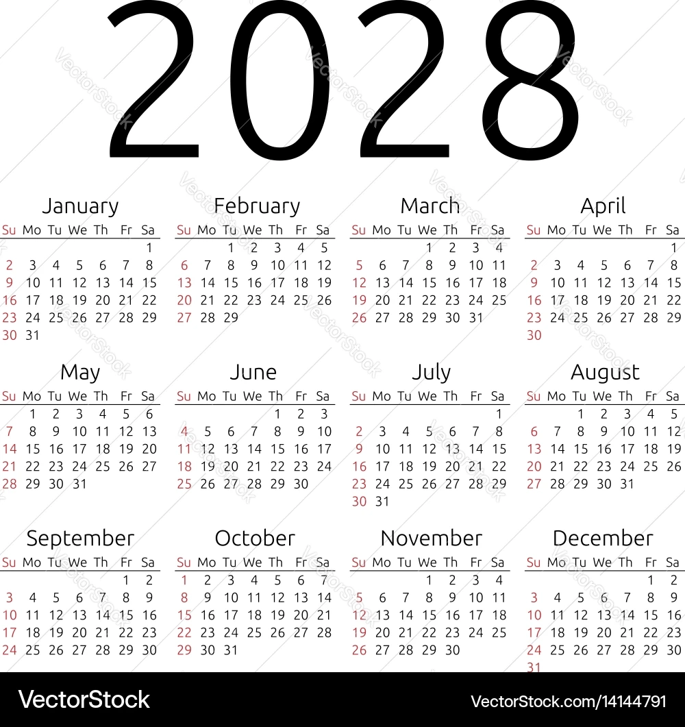 Kalender 2028 Zum Ausdrucken Kostenlos