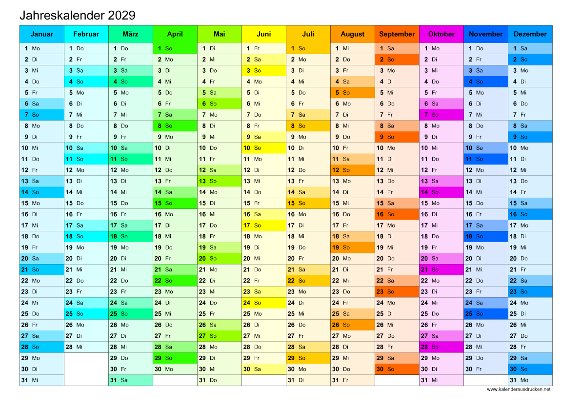 Kalender 2029 Zum Ausdrucken