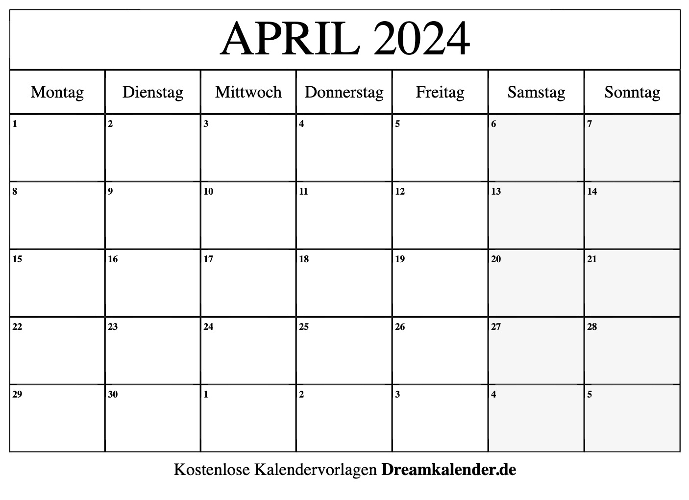 Kalender April 2024