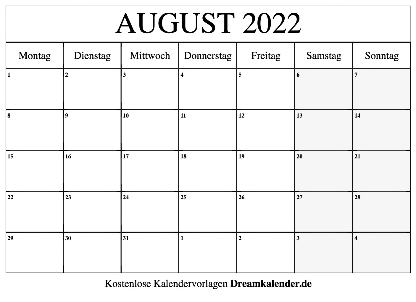 Kalender August 2022 Kalender August 2022