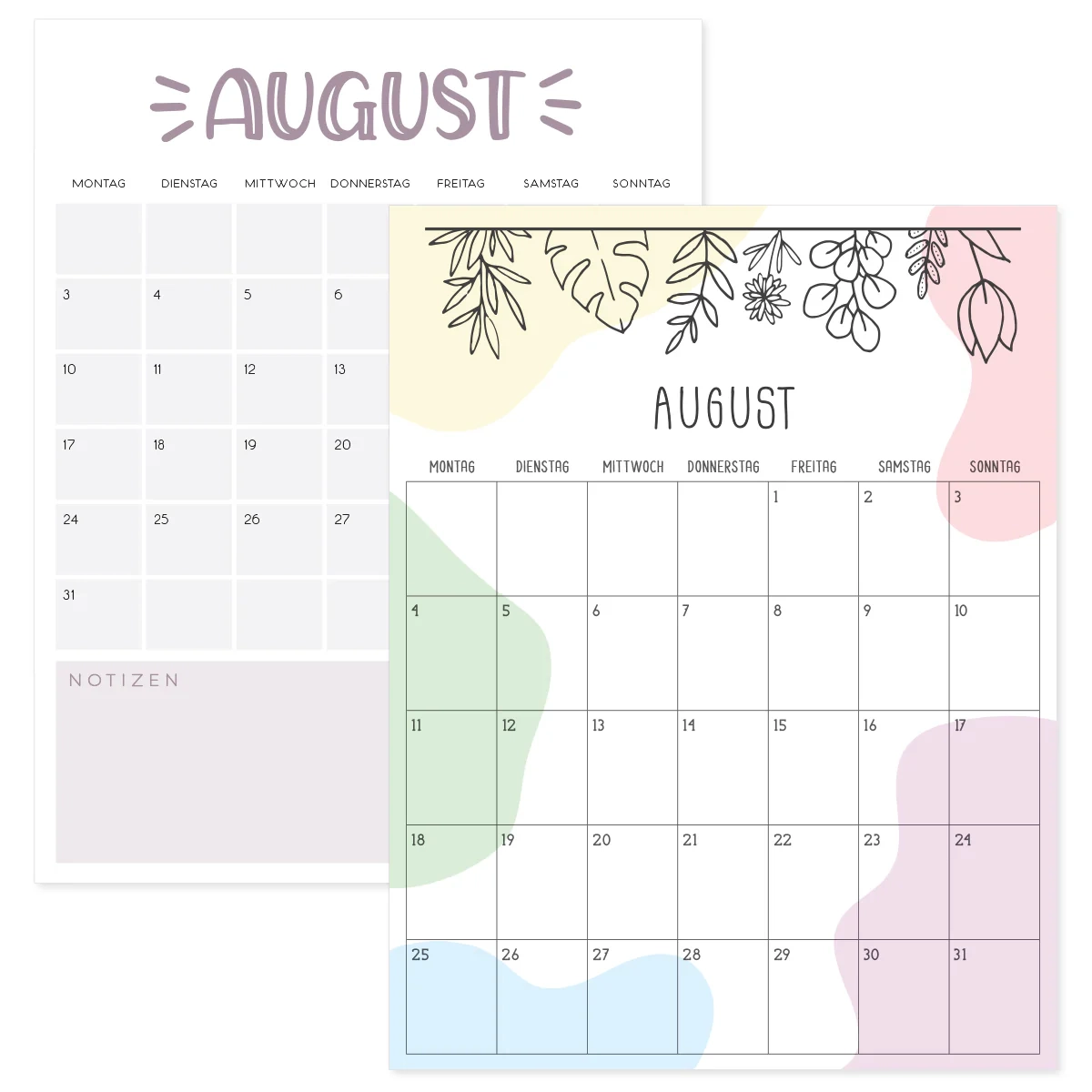 Kalender August 2025 Zum Ausdrucken PDF Vorlage