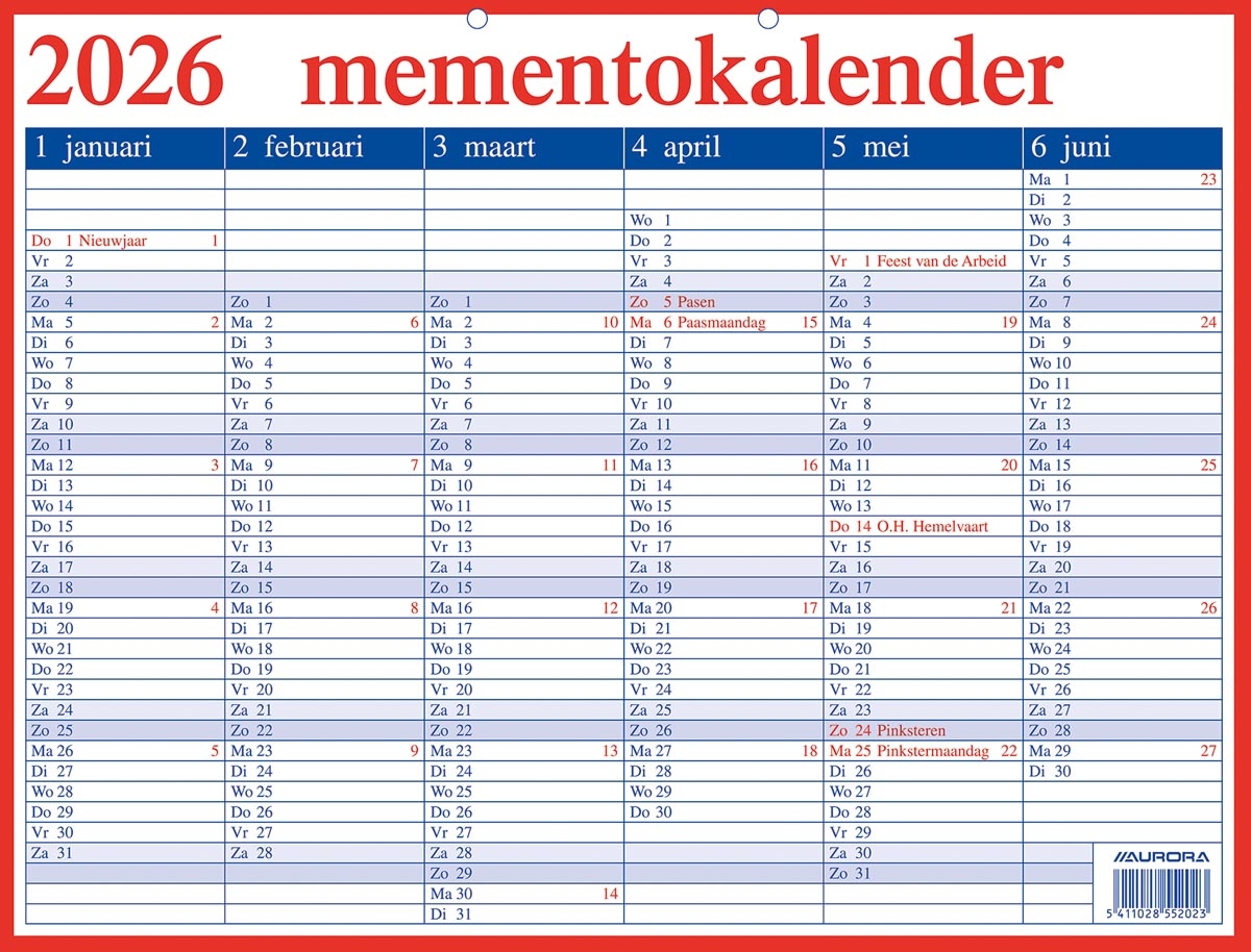 Kalender Aurora Memento 20 420x330mm NL 2025 Dessauvage