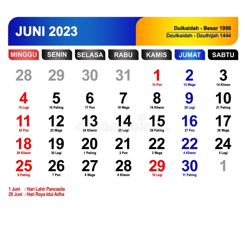 Kalender Bulan Juni 2023 Long Kap Dengan Hari Libur Zdj cie Stock Ilustracja Z o onej Z Nowenna Indonezja 264490080